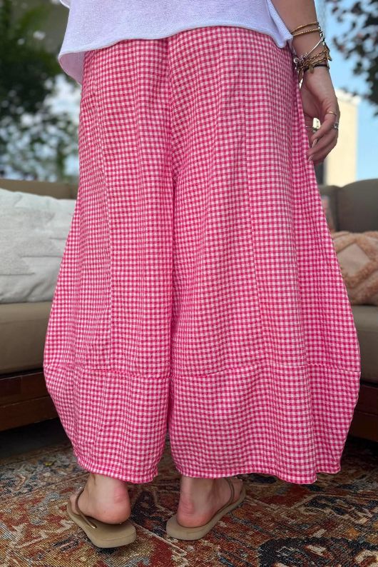 Arbi Gingham Pocket Culotte Pant Raspberry